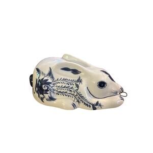 Domain Blue White Floral Painted Ceramic Bunny Rabbit Wall Decor Chinoiserie